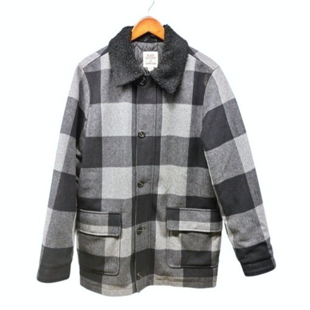 Blake Shelton Lands' End Sherpa Plaid Barn Jacket Mens M Tall Gray Black Winter